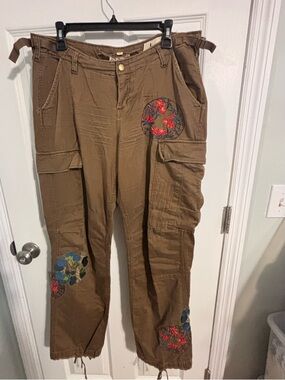 😍DA-NANG VTG Boho Brown Embroidered Cargo pants Size Large